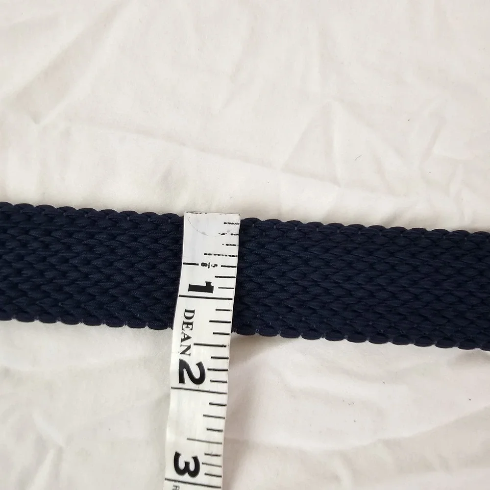 TOMMY BAHAMA Mens S M Braided Cotton Woven Blue Leather Trim Belt Silver Work